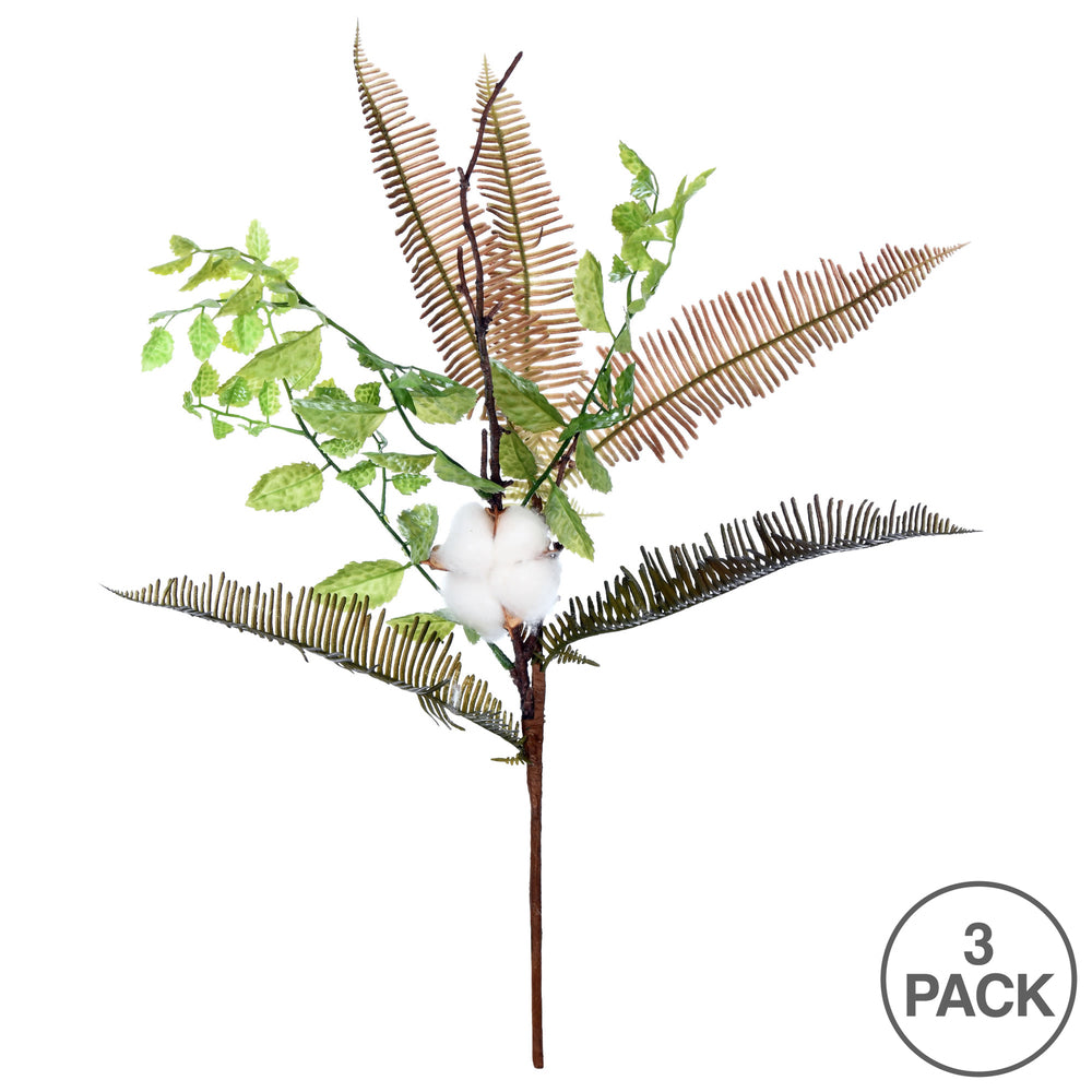 Vickerman 19" Artificial Green Fern Cotton Spray. Includes 3 sprays per pack.