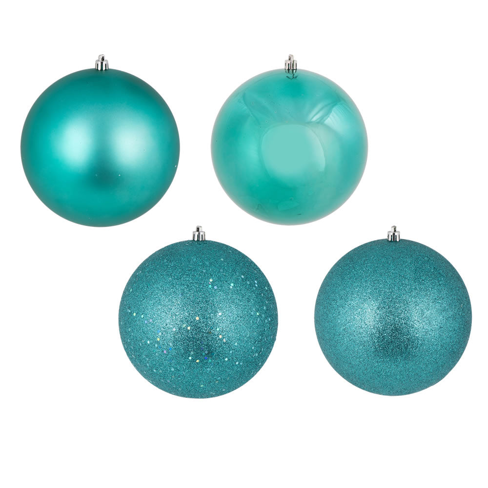 Vickerman 10" Teal 4-Finish Ball Ornament Assortment 4 per Bag