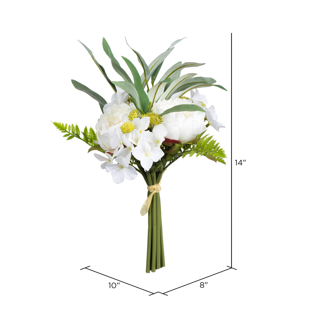 Vickerman 14'' Artificial White Peony Bouquet Pack of 2