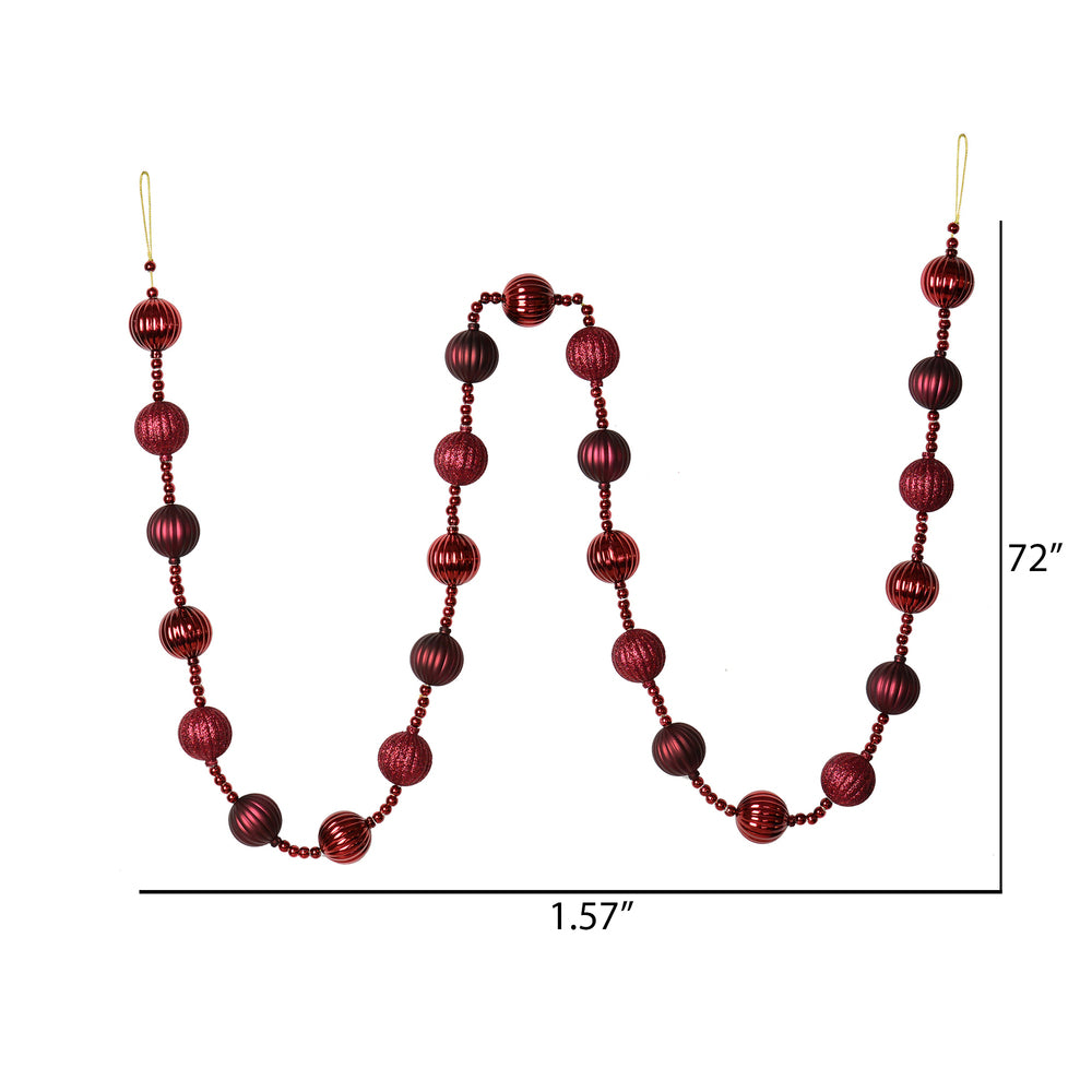 Vickerman 6' Wine Stripe Ball Ornament Christmas Garland