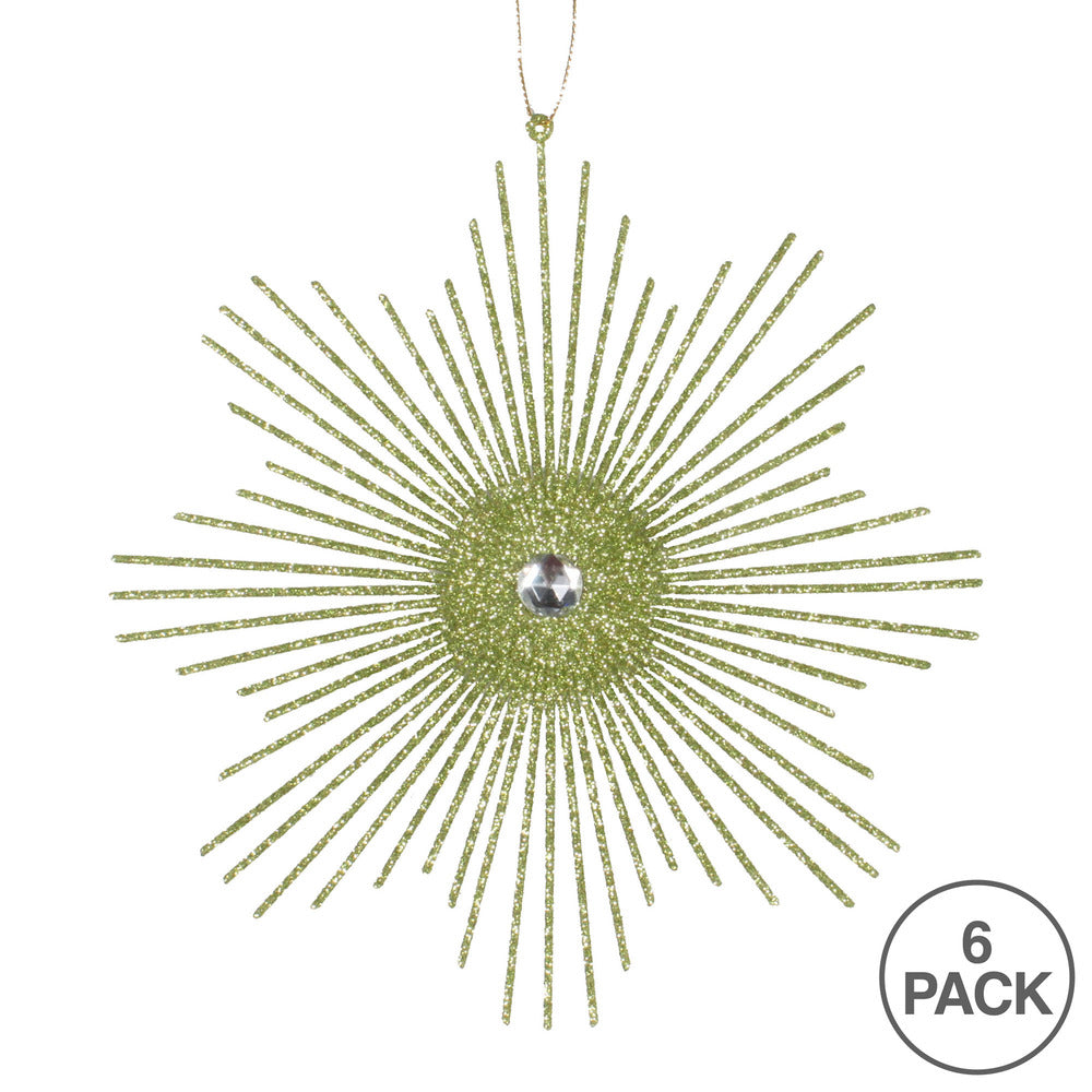 Vickerman 6.5" Lime Snowflake Burst Glitter Christmas Ornament 6 per Bag