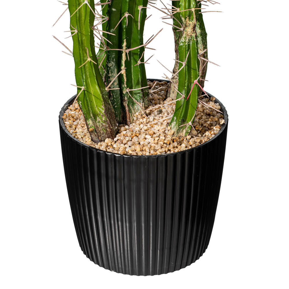 Vickerman 34" Artificial Green Cactus Black Plastic Planters Pot.