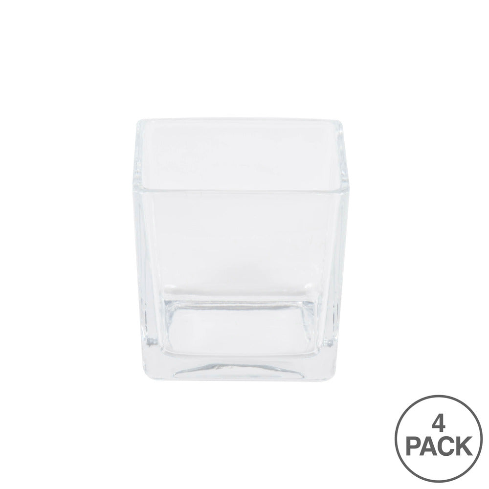 Vickerman 3" Clear Cube Glass Container. Includes four pieces per set.
