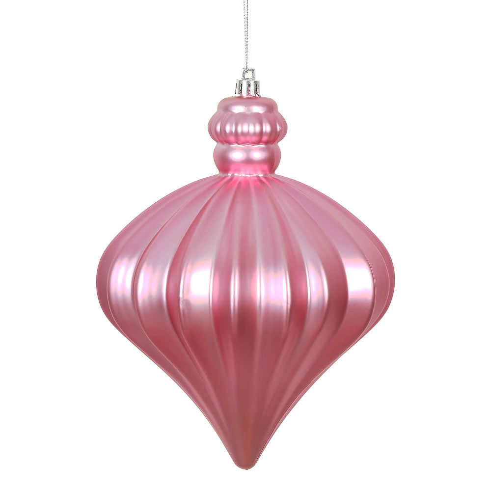 Vickerman 6" Pink Matte Onion Drop Ornament with drilled and wired caps. Comes 4 per Bag.
