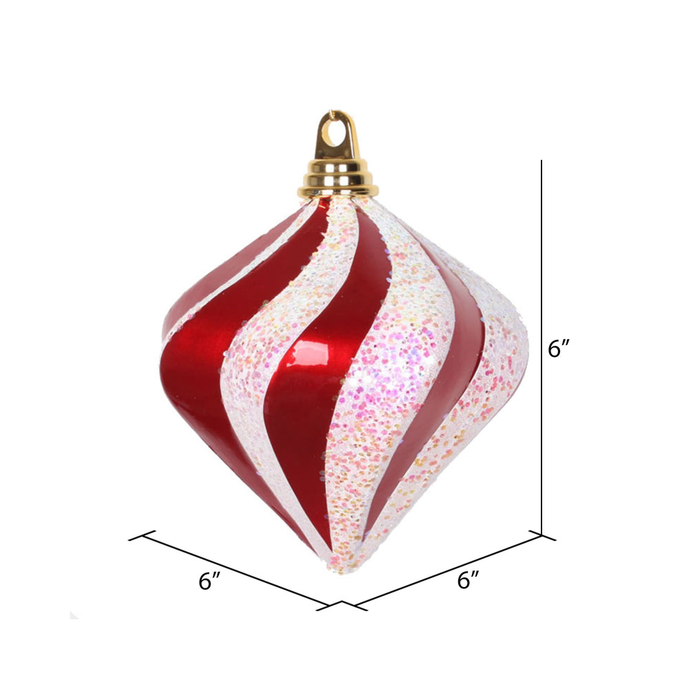 Vickerman 6'' Red and White Candy/Glitter Swirl Diamond Christmas Ornament