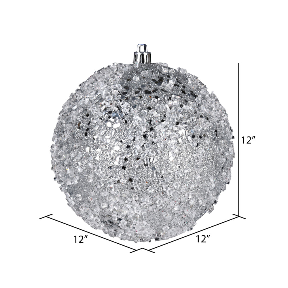 Vickerman 12" Silver Glitter Hail Ball Ornament