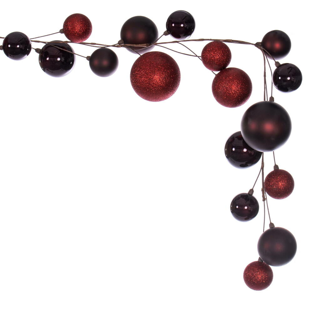Vickerman 10' Burgundy Assorted Finish Branch Ball Ornament Garland.