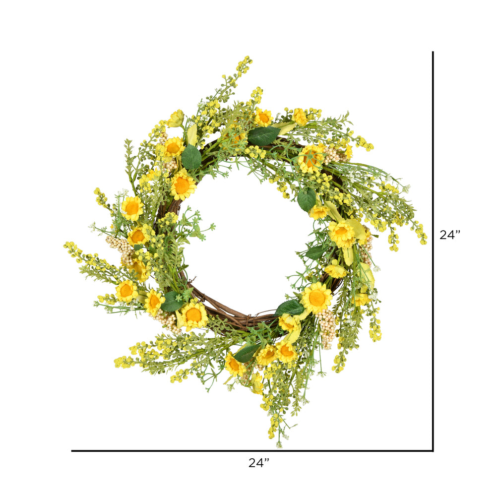 Vickerman 24" Artificial Yellow Sunflower Wreath.