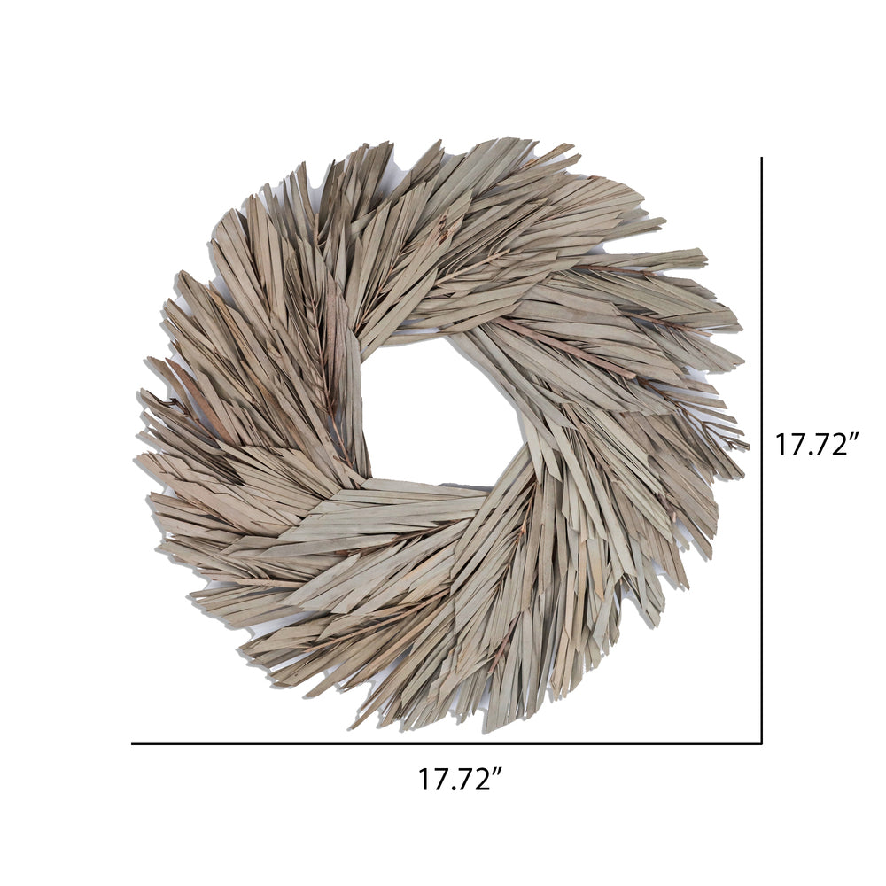 Vickerman Natural Botanicals 17" Natural Canna Leaf Wreath. This wreath measures 17 inches in diameter. It features natural canna leaves on a coco fiber base. This is a dried and preserved natural product.