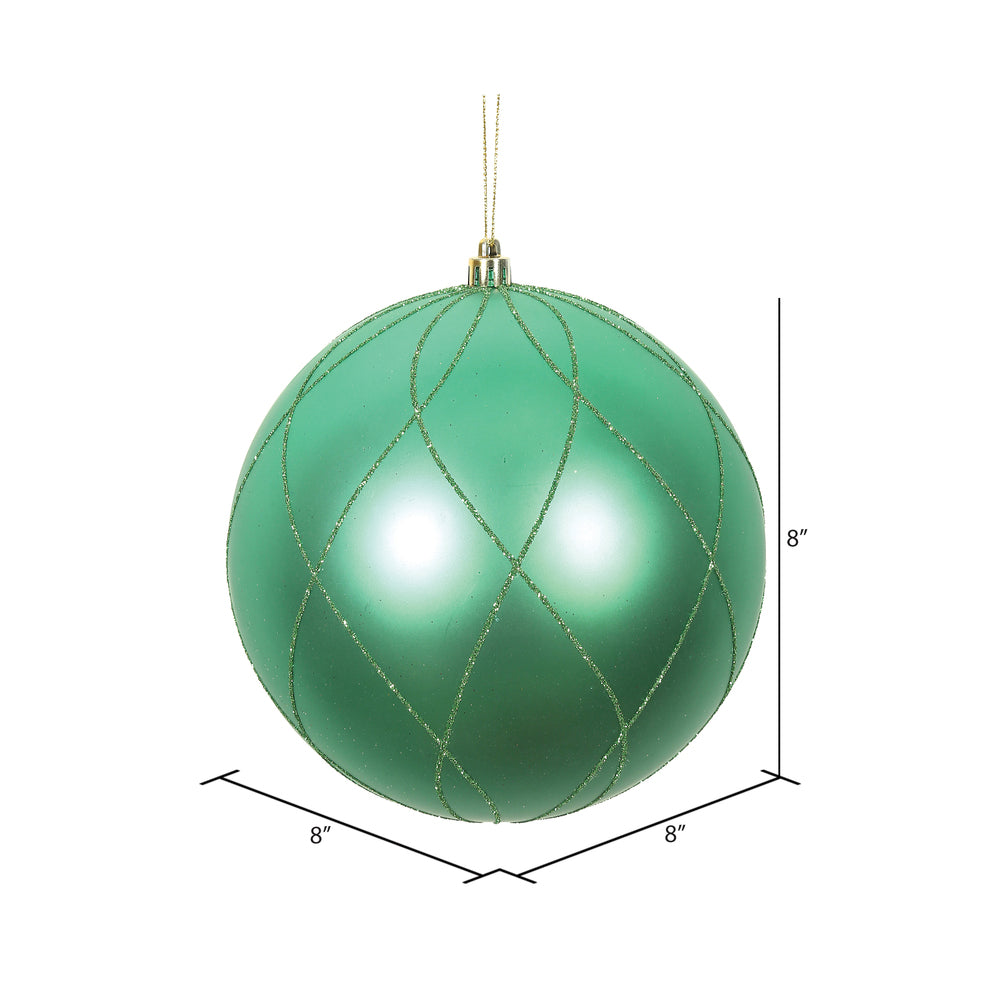 Vickerman 6" Seafoam Matte and Glitter Swirl Ball Ornament with drilled and wired caps. Comes 3 per Box.