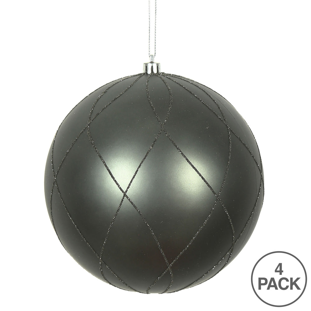 Vickerman 4" Pewter Matte and Glitter Swirl Ball Ornament 4 per Box