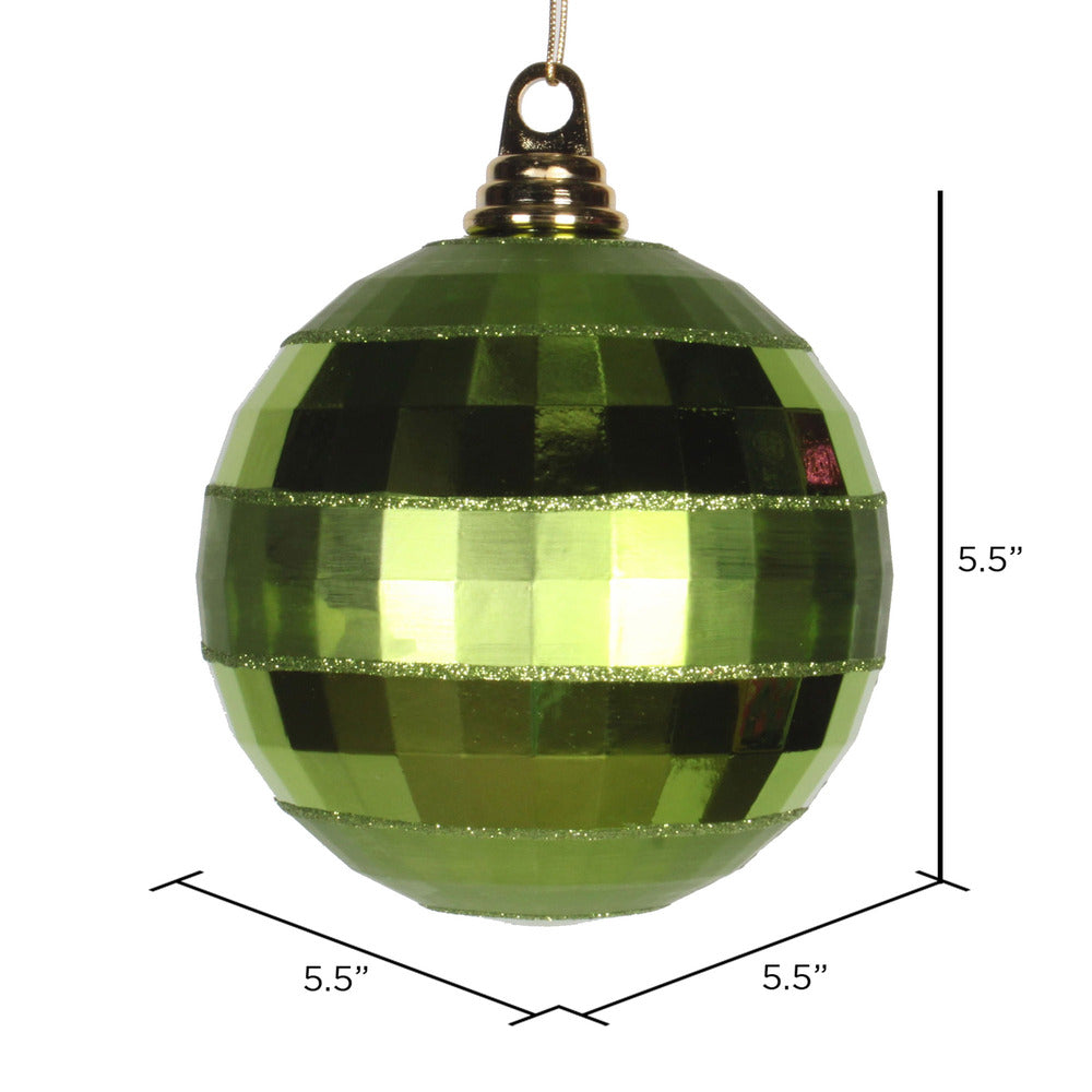 Vickerman 5.5" Lime Shiny and Matte Mirror Ball Christmas Ornament with Glitter Accents