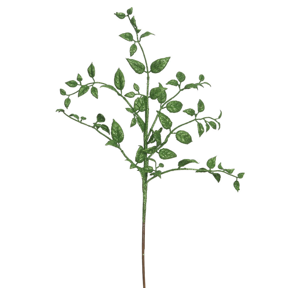 Vickerman 22" Green Glitter Mini Locust Artificial Christmas Spray. Includes 12 sprays per pack.