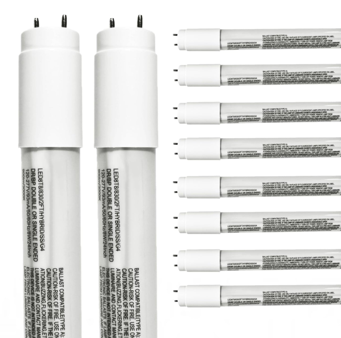 Damar- 23.75-Inch T8 LED Tube Light Bulb Type A+B Hybrid with Safe Shield Sleeve Single/Dual Ended Ballast Bypass 8W 900 Lumens 3000K Soft White G13 Bi-Pin Base Pack of 10- Fluorescent Replacement