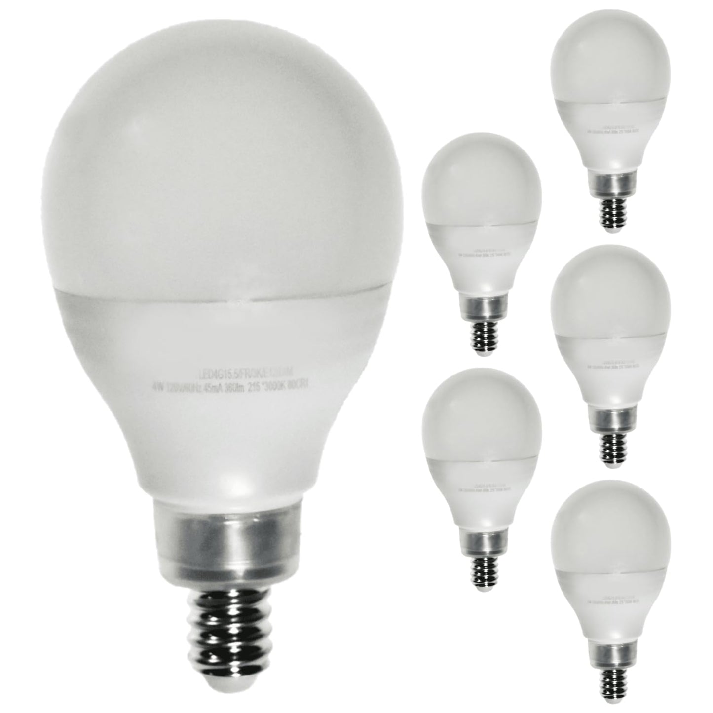 Damar- G15.5 LED Light Bulb Frosted Globe Shape Dimmable 4W 360 Lumens E12 Candelabra Base 3000K Soft White Pack of 6- Small Short Round Lamp for Chandelier Vanity Ceiling Fan Pendant