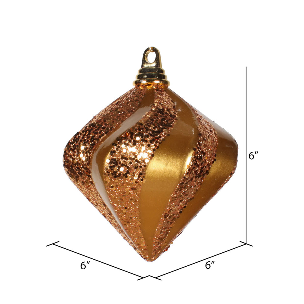 Vickerman 6" Antique Gold Candy Glitt Swirl Diamond Christmas Ornament