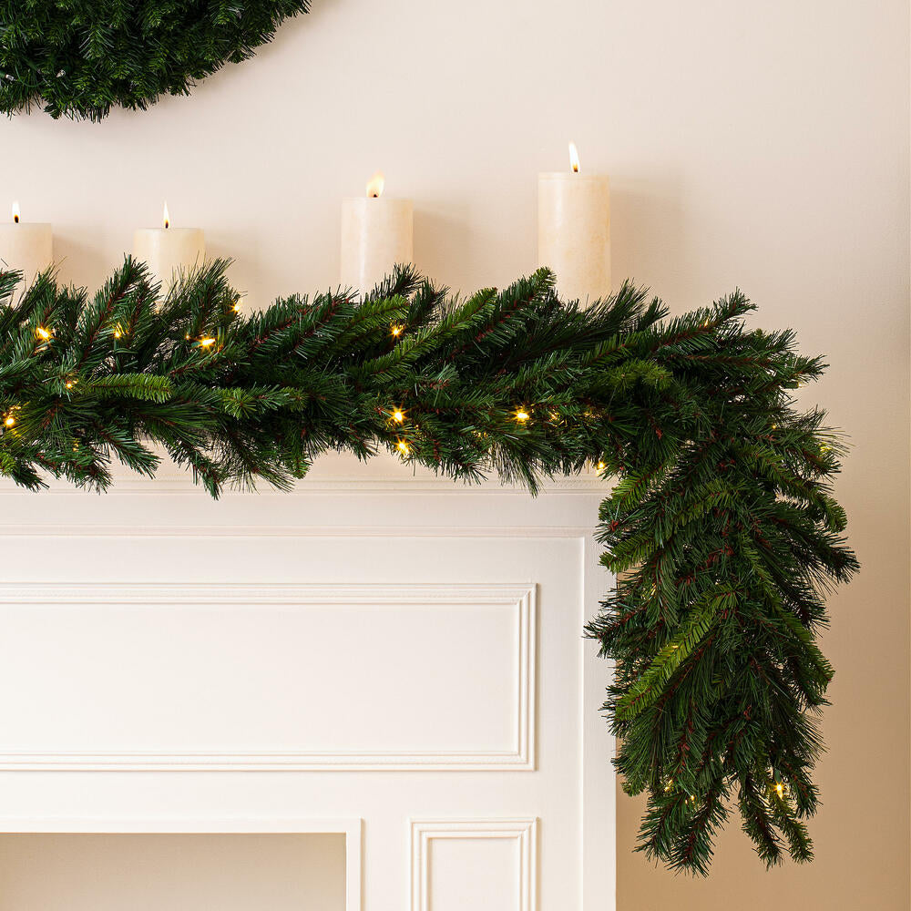 Vickerman 9' x 18" Bangor Mixed Pine Artificial Christmas Garland Warm White LED Lights