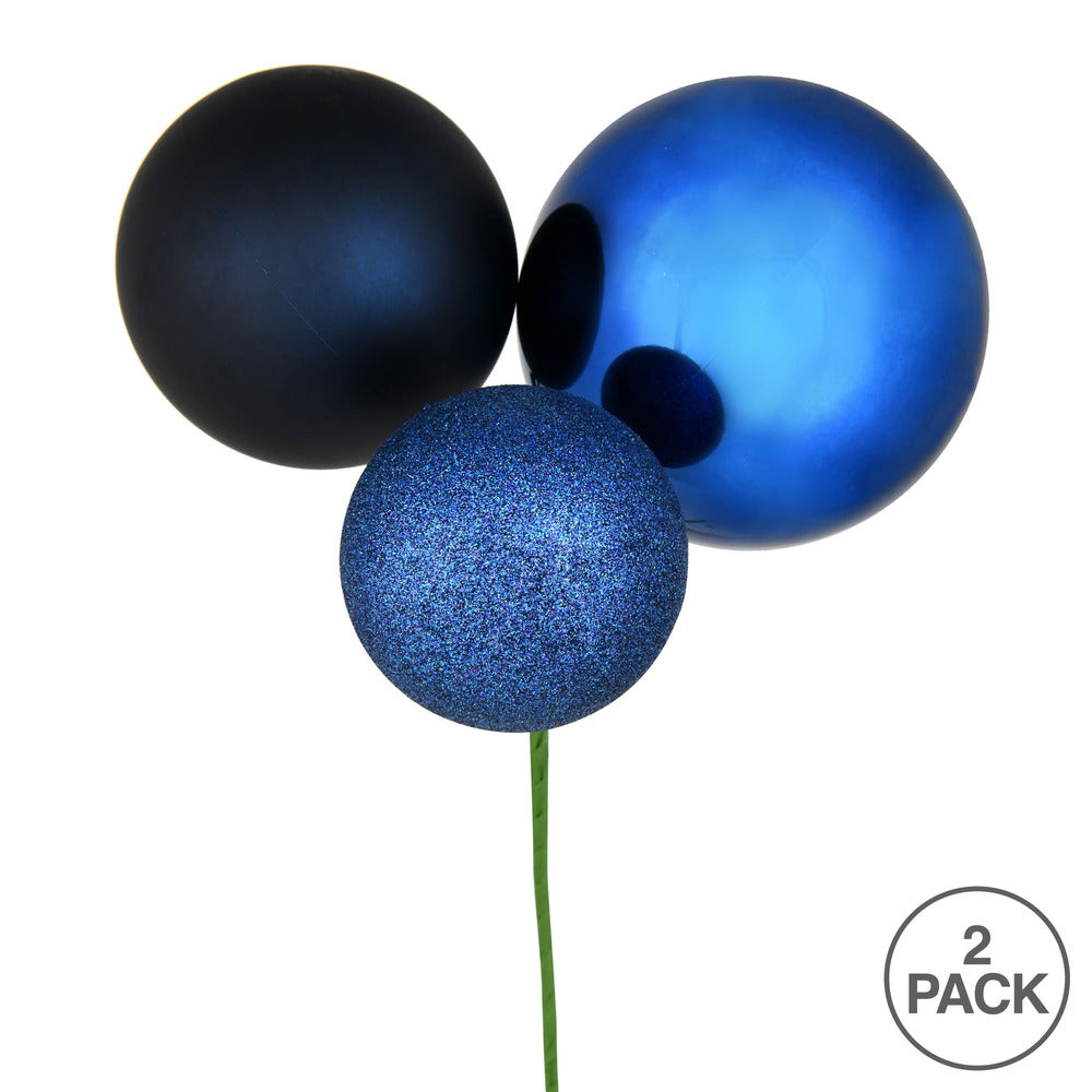 Vickerman 18" Midnight Blue Ball Ornament Christmas Pick Pack of 2