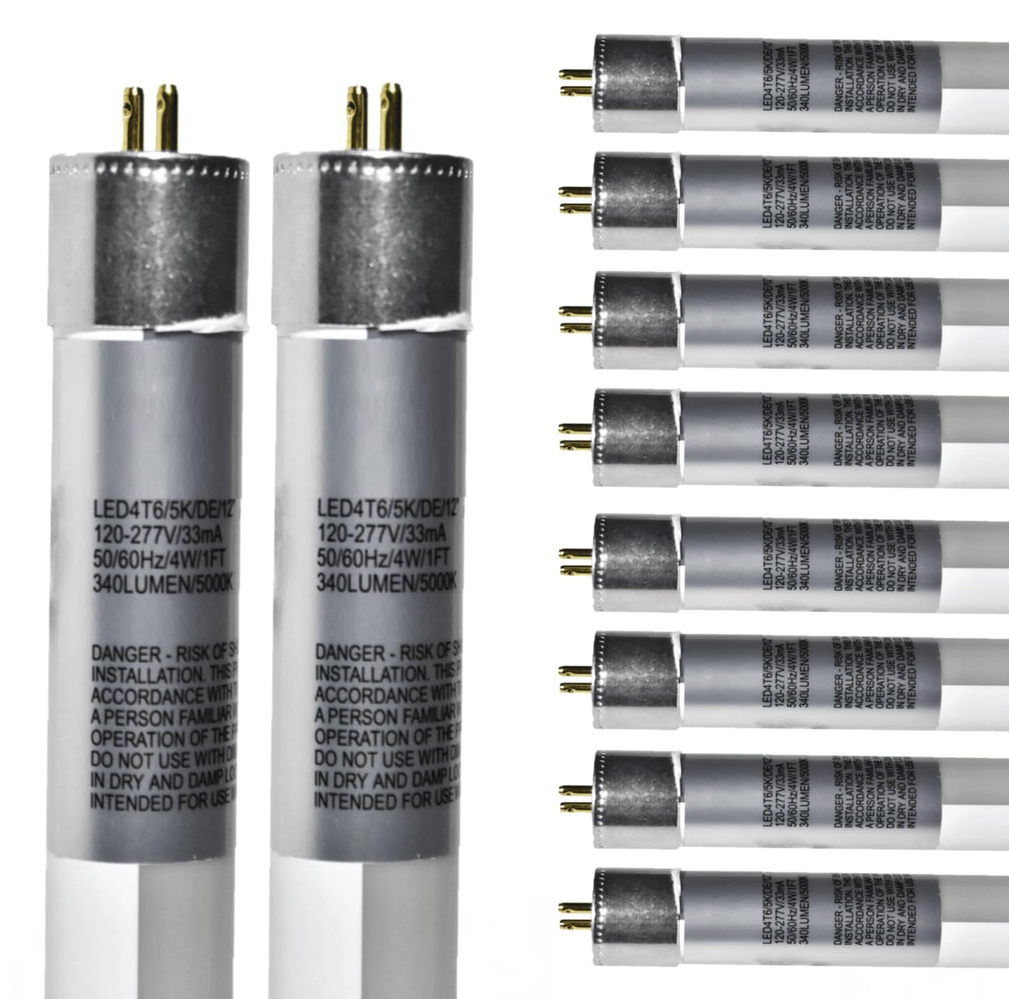 Damar- 1Ft T6 LED Tube Light with Safe Shield Sleeve Type B Dual Ended Ballast Bypass 4W 340 Lumen 5000K Bright White G5 Miniature Base 120-277VAC UL Listed Pack of 10- Fluorescent Replacement Tube