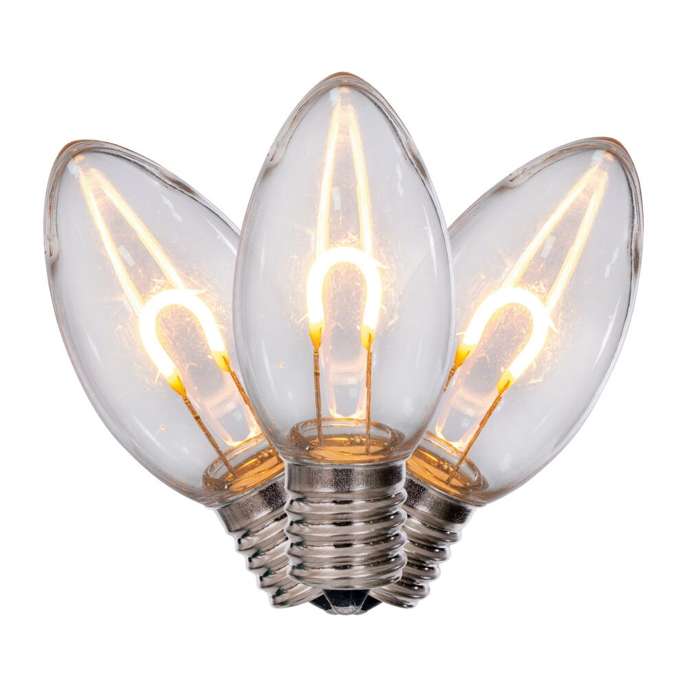 Vickerman C9 Transparent U-Shaped Filament Warm White Bulb, E17 Base, .6 Watts, 25 Pcs Assorted/Bag. Colors included are Blue, Red, Green, Purple and Amber.
