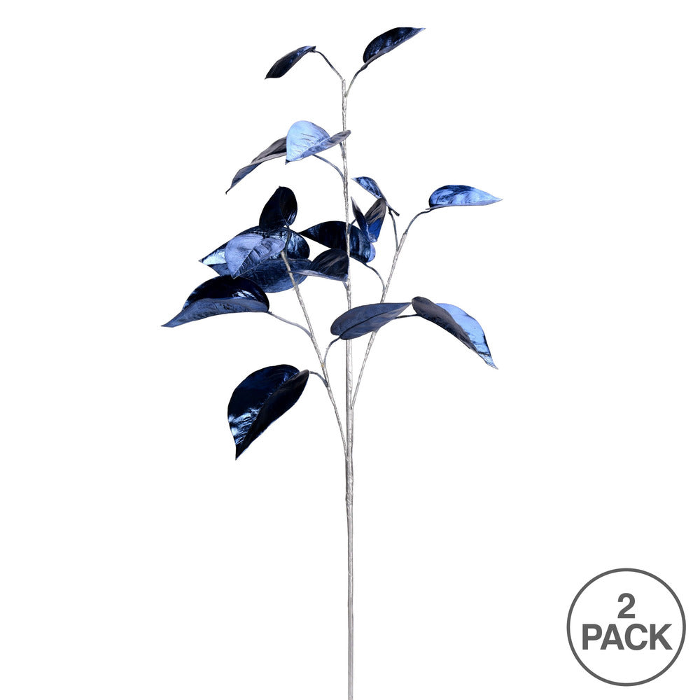 Vickerman 33" Blue Shiny Leaf Artificial Christmas Spray. Includes 2 sprays per pack.