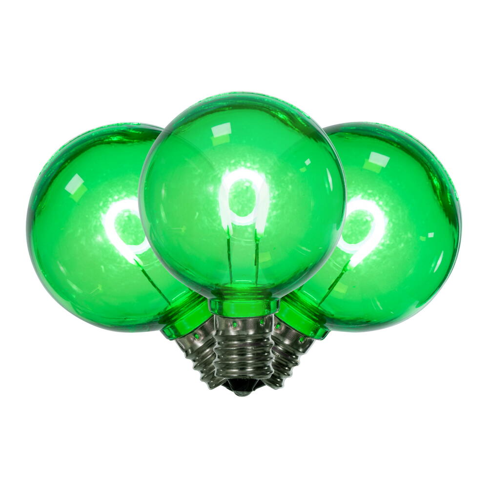 Vickerman G40 Transparent U-Shaped Filament Green Bulb, E12 Base, .6 Watts, 25 Pcs Assorted/Bag. Colors included are Blue, Red, Green, Purple and Amber.