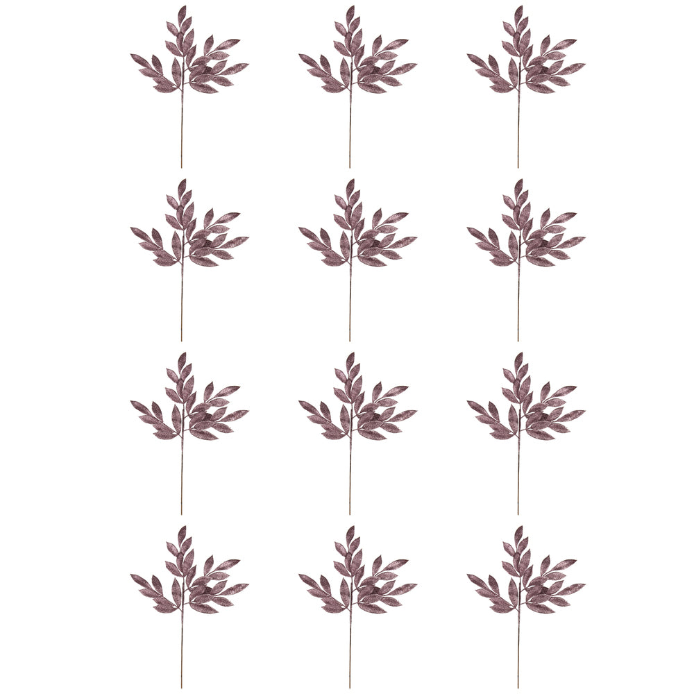 Vickerman 22" Mauve Glitter BayLeaf Artificial Christmas Spray. Includes 12 sprays per pack.