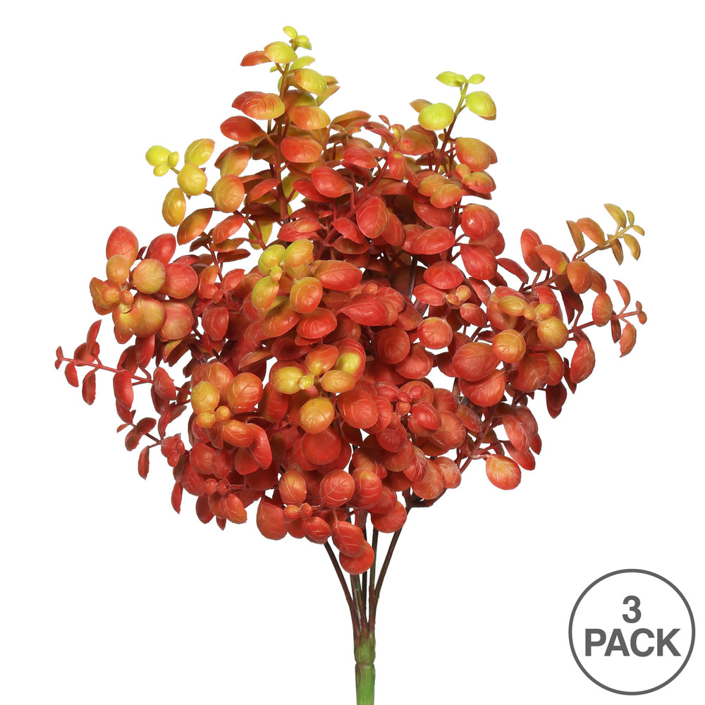 Vickerman 12" Artificial Red Leaf Bush Set of 3