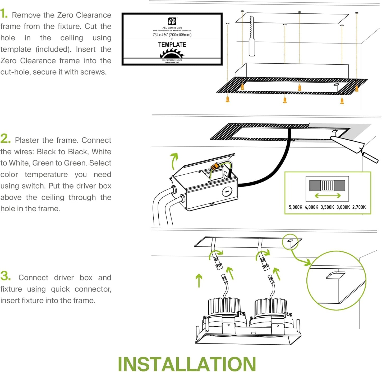 ASD Lighting LED Trimless Combo Downlight 2 heads 3.5inch 30W 120V Triac 2700/3000/3500/4000/5000K White ETL