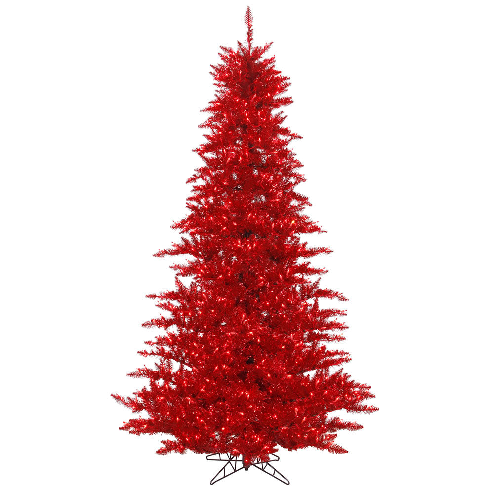 Vickerman 3' Tinsel Red Fir Artificial Christmas Tree Red Dura-lit LED Lights
