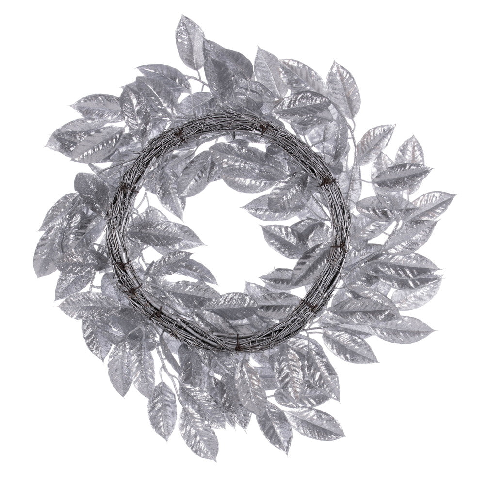 Vickerman 24" Silver Artificial Gardenia Glitter Wreath.