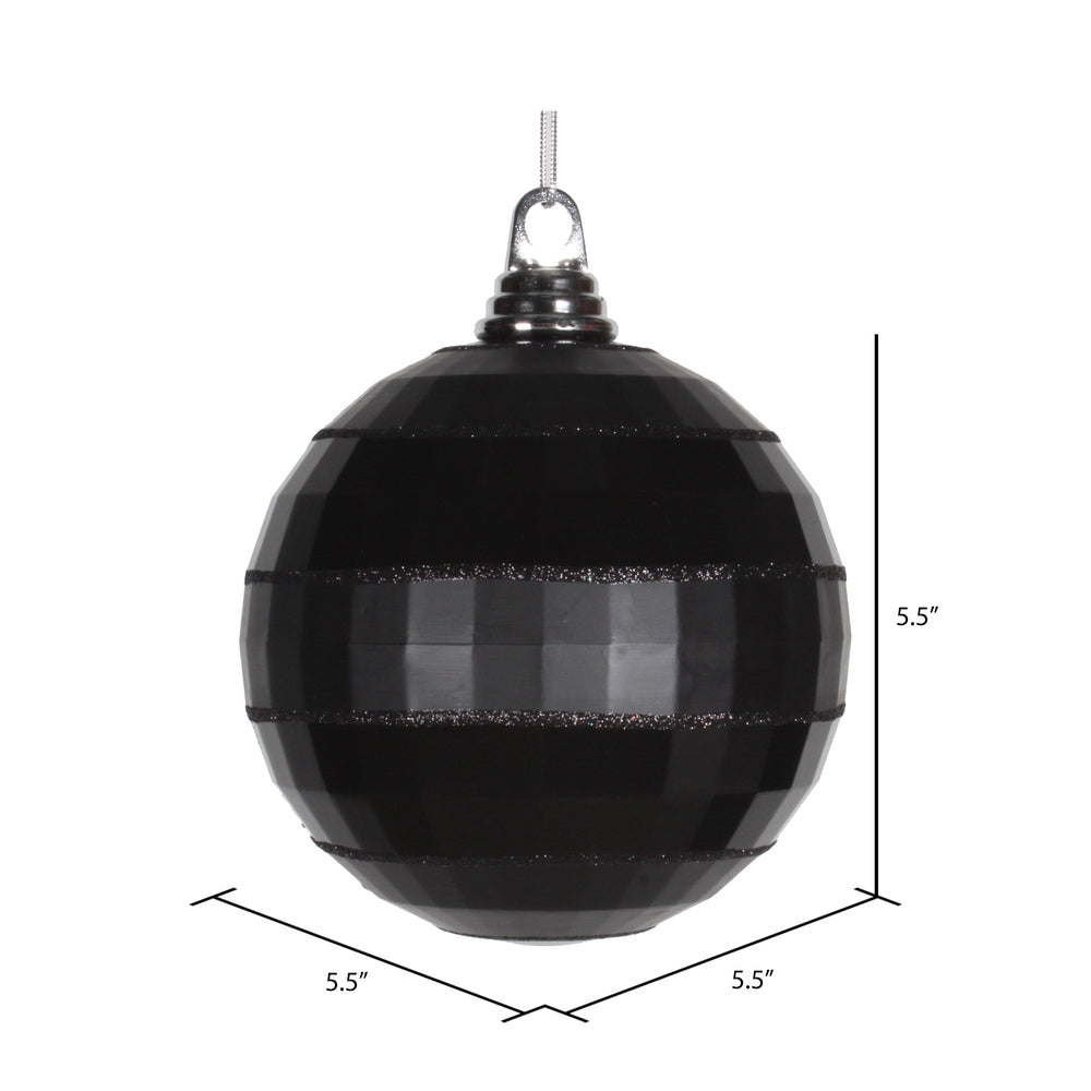 Vickerman 5.5" Black Shiny and Matte Mirror Ball Christmas Ornament with Glitter Accents