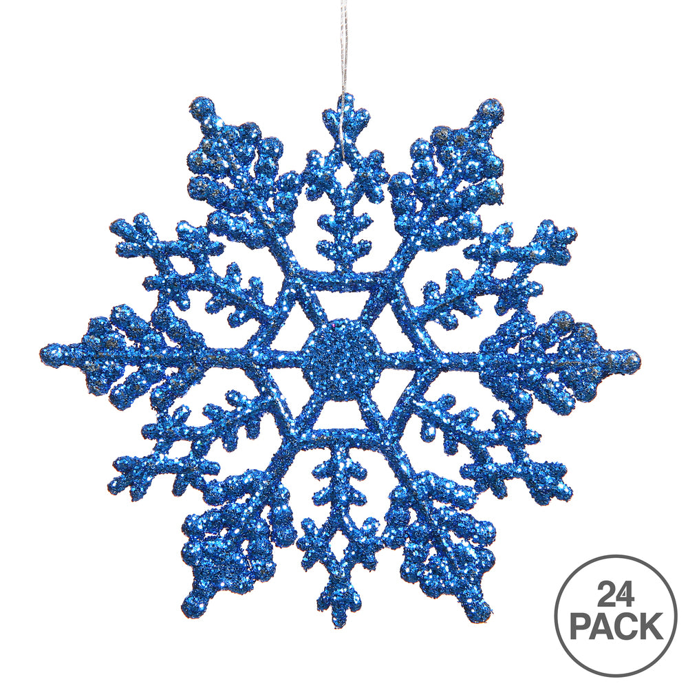 Vickerman 4" Blue Glitter Snowflake Christmas Ornament 24 per Box
