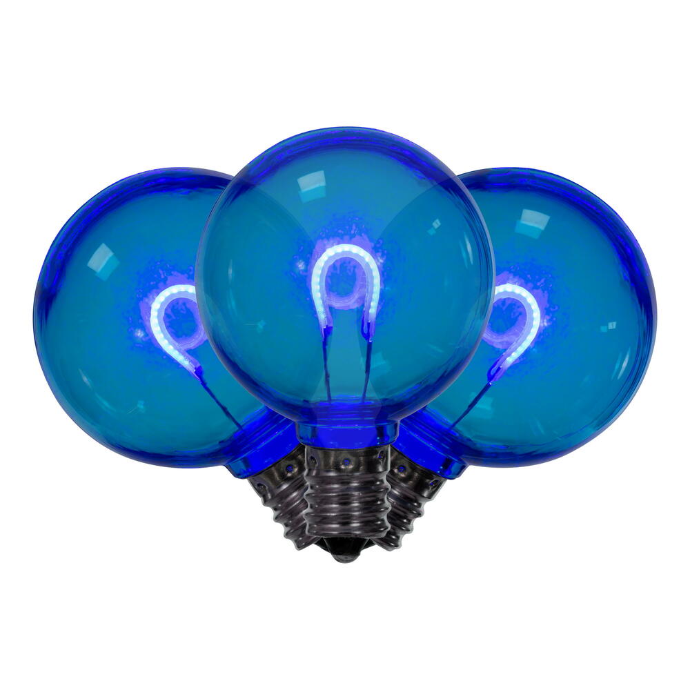 Vickerman G40 Transparent U-Shaped Filament Blue Bulb, E12 Base, .6 Watts, 25 Pcs Assorted/Bag. Colors included are Blue, Red, Green, Purple and Amber.