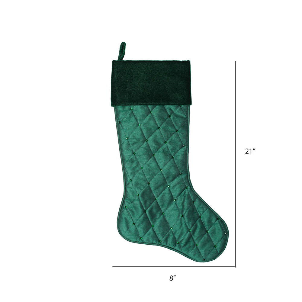 Vickerman 21" Green Quilt Stitch Jewel Christmas Stocking