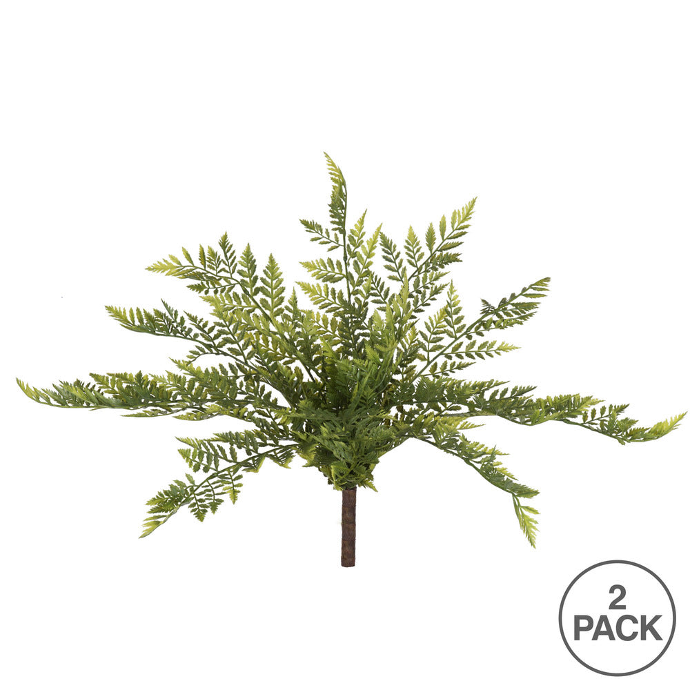 Vickerman 17" Artificial Green Rabbit Foot Fern Bush Pack of 2