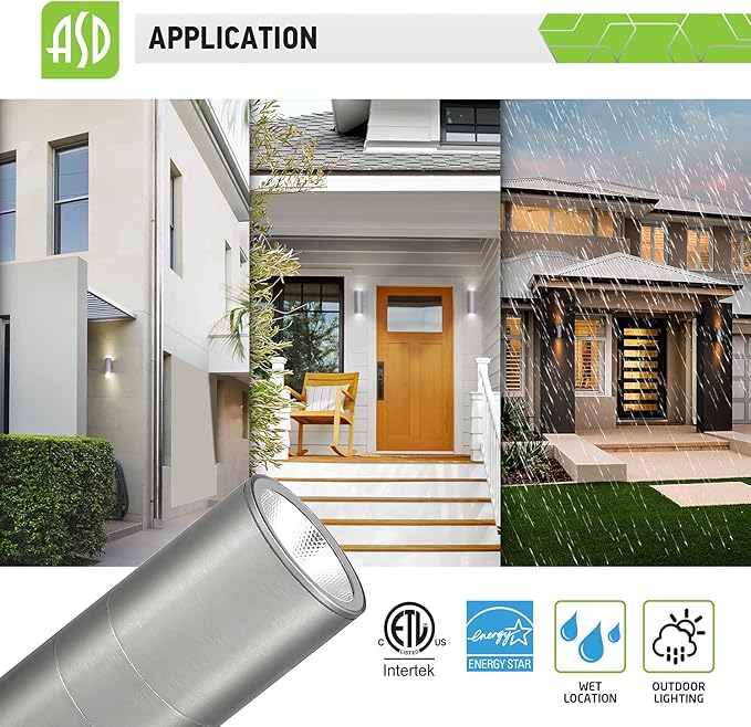 ASD Lighting LED Round Outdoor Wall Cylinder Up and Down 18W 5000K Stainless Steel cETLus