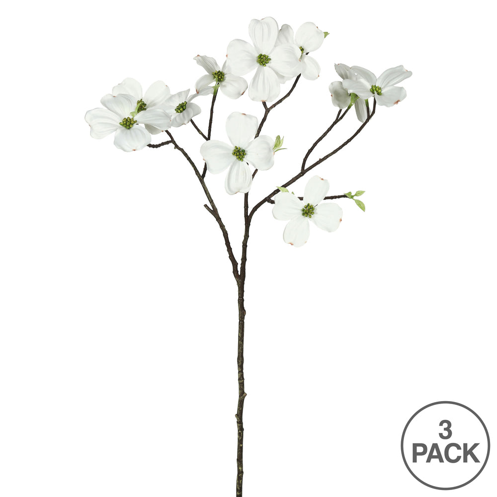 Vickerman 28" Artificial White Dogwood Stem Set of 3