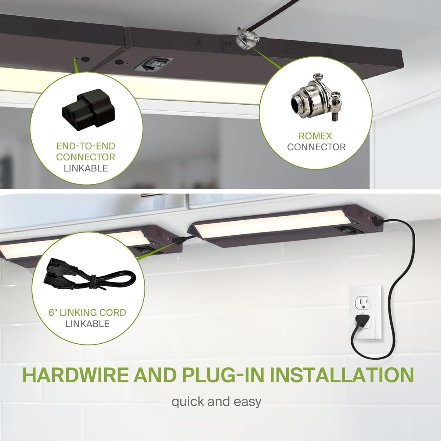 ASD Lighting LED Under Cabinet Swivel 12" 5W 120V Dimmable CCT Selectable 2700/3000/4000K Hardwired or Plug-in, Linkable, Hi/Low Switch, Oil Rubbed Bronze UL
