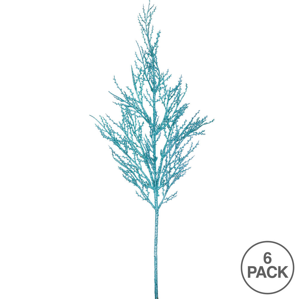 Vickerman 28" Turquoise Onoclea Glitter Wild Huck Artificial Christmas Spray. Includes 6 sprays per pack.
