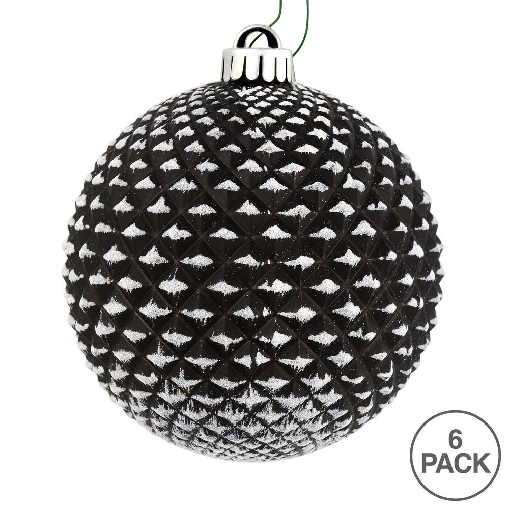 Vickerman 4" Black Durian Glitter Ball Ornament 6 per Bag