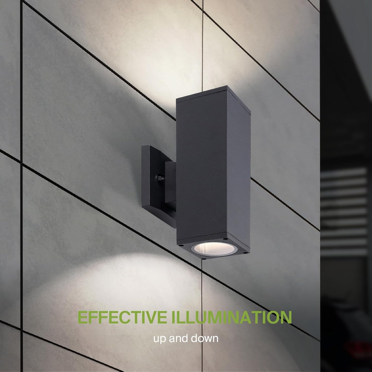 ASD Lighting BULB Square Outdoor Wall Cylinder, Up and Downlight Fixture, 120V, 40W Max, 11.81", 50°, Black Finish