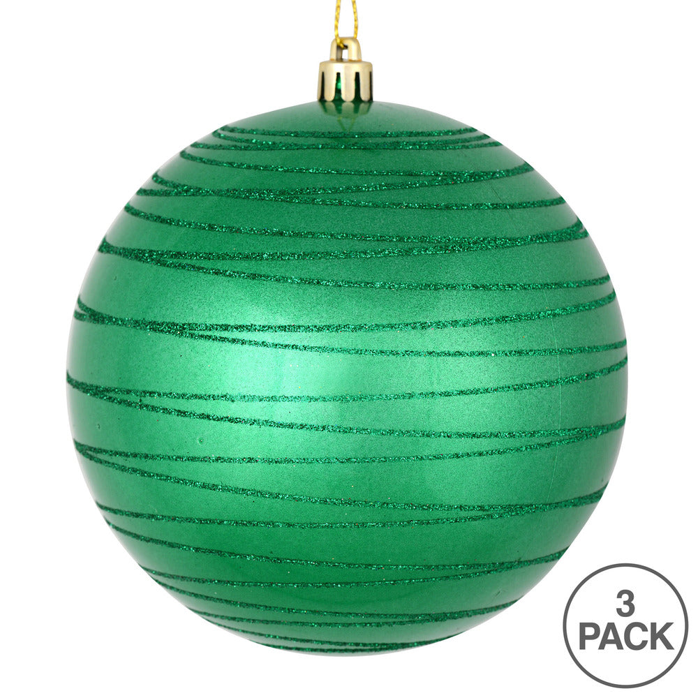 Vickerman 6" Seafoam Green Candy Finish Ball Ornament with Glitter Lines 3 per Bag