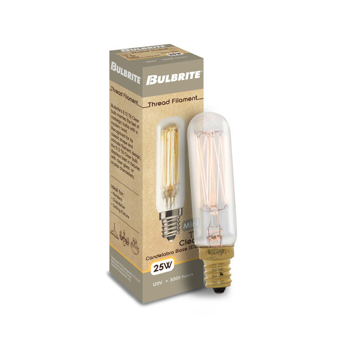 Bulbrite Pack of (4) 25 Watt Dimmable Clear Appliance, Amusement T6 Candelabra (E12) Incandescent Light Bulb