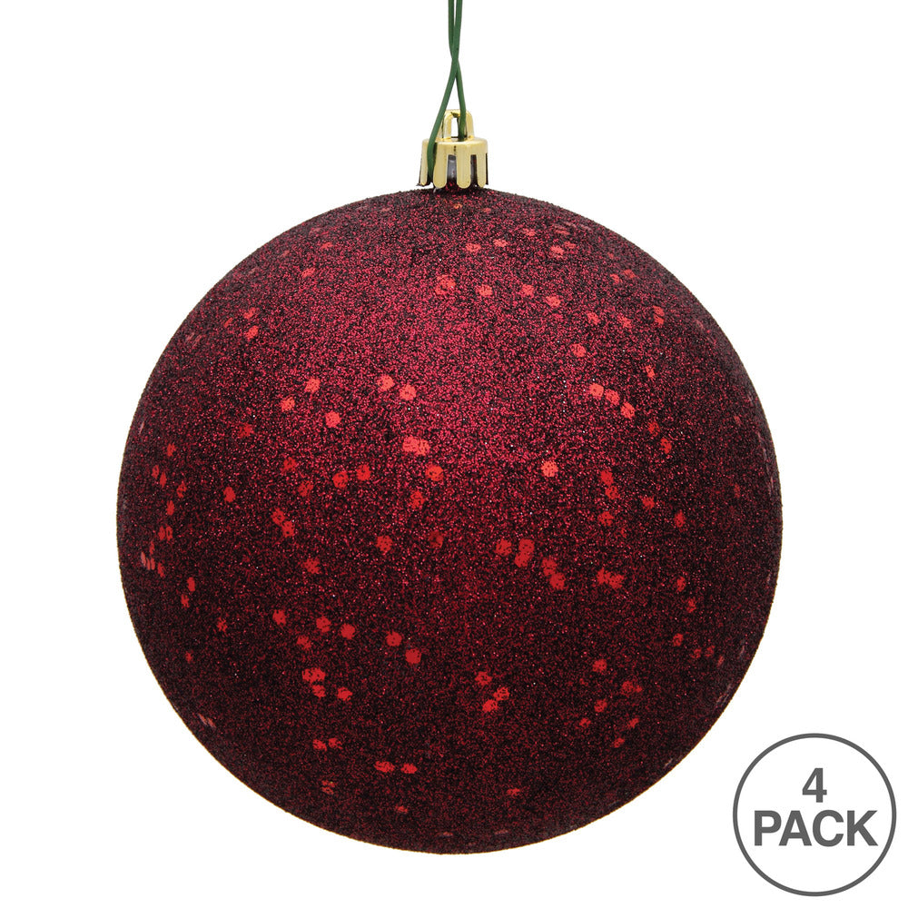 Vickerman 4.75" Burgundy Sequin Ball Ornament 4 per Bag