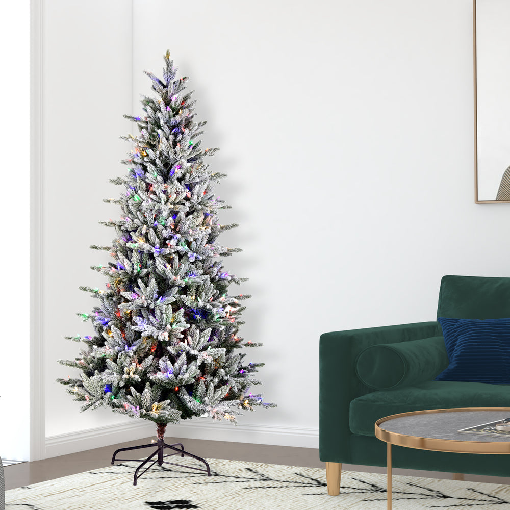 Vickerman 6.5' x 38" Flocked Vail Pine Artificial Christmas Tree Multi-colored Dura-Lit® LED Lights