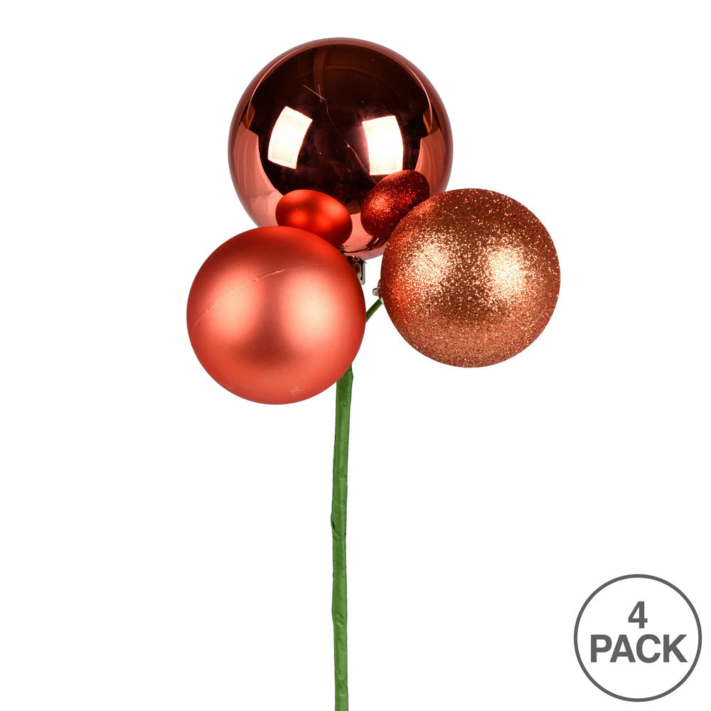 Vickerman 18" Coral Ball Ornament Christmas Pick 4 per set