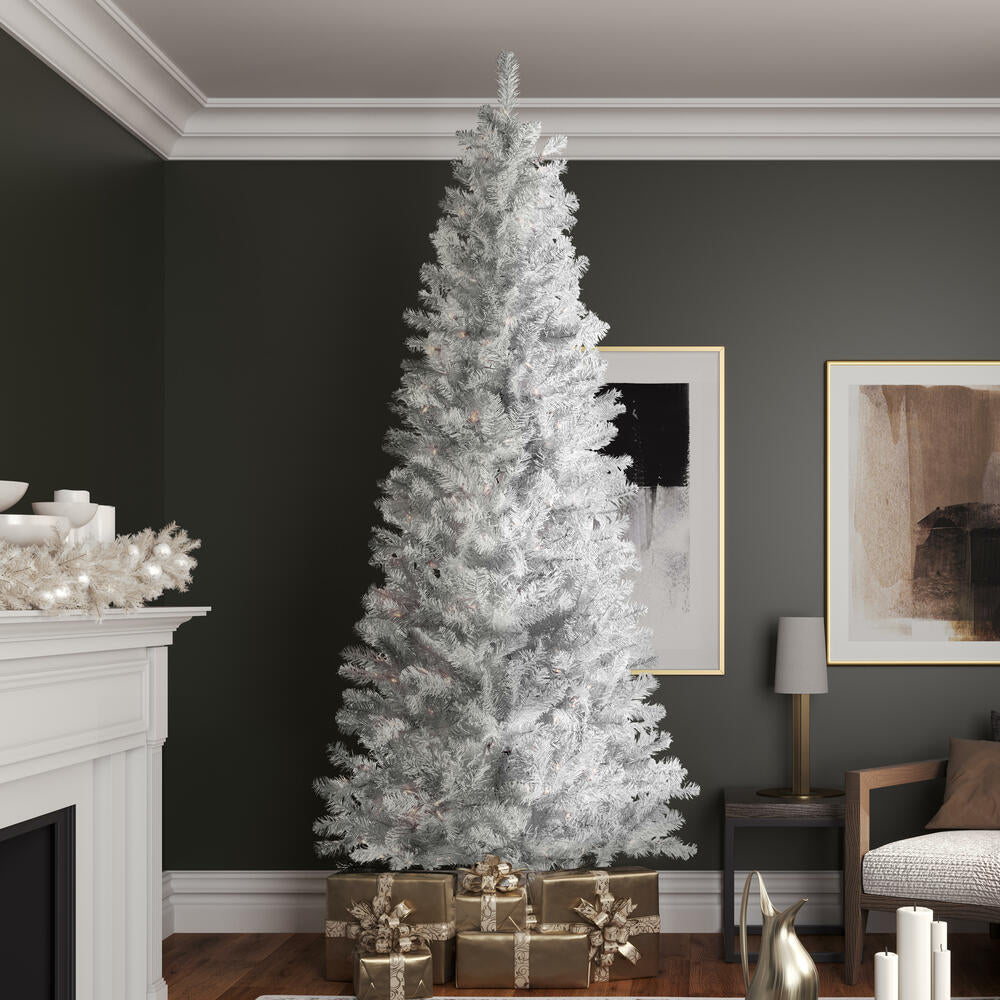 Vickerman 8.5' White Salem Pencil Pine Artificial Christmas Tree 400 Pure White LED Lights