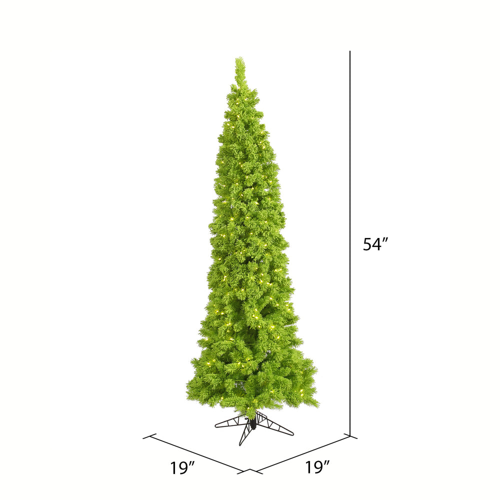 Vickerman 4.5' Flocked Lime Pencil Fir Artificial Christmas Tree Lime Dura-lit LED Lights