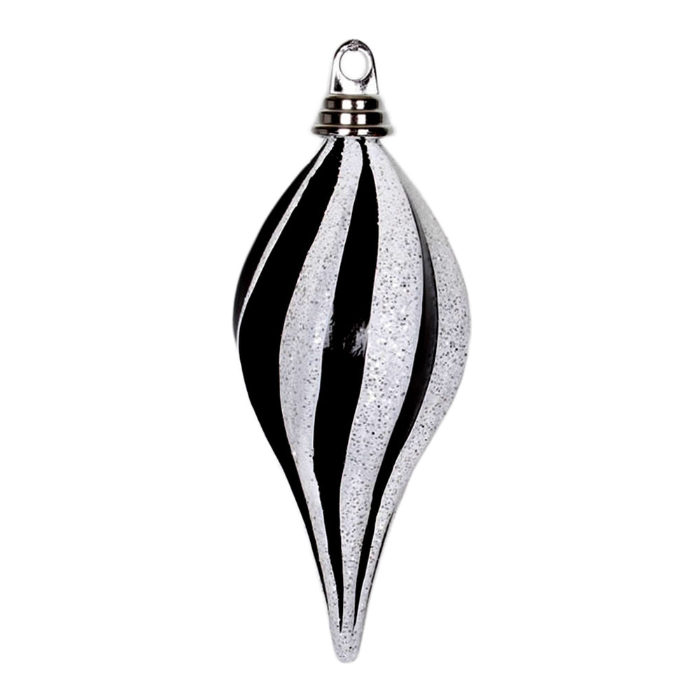 Vickerman 8'' Black-White Glitter Swirl Drop Christmas Ornament